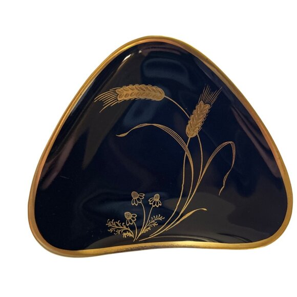 Vintage Alka Bavaria Amber Fine Kobalt Gold Wheat Decorative Ceramic Dish - Picture 1 of 5